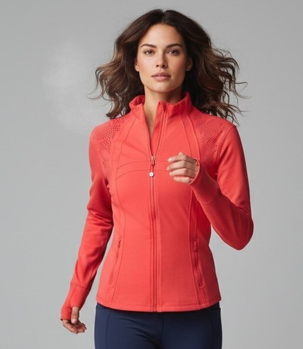 Tangerine Womens Coral Full Zip Laser Cut Perforated Active Track Jacket Large